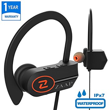ZAAP® (USA) AQUA XTREME Bluetooth Waterproof Headphones   Free Carry Case {Award-winning Tech} IP-X7 with 4.1 Bluetooth Technology Universal Compatibility Secure Fit for Sports, Gym, Running & Outdoor with Built-in Microphone [Black]