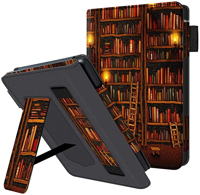 HUASIRU Handheld Case for All Kindle Paperwhite Generations - PU Leather Protective Cover with Hand Strap, Library