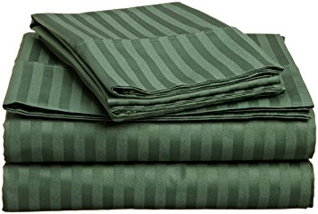 100% Premium Combed Cotton 400 Thread Count Queen 4-Piece Bed Sheet Set, Stripe, Hunter Green