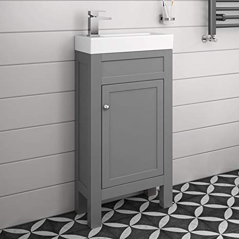 iBathUK Traditional Floorstanding Cloakroom Vanity Unit Compact Double Door Grey