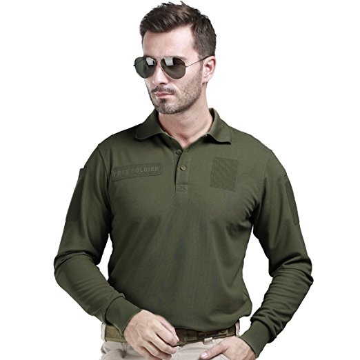 FREE SOLDIER Men's Long Sleeve Polo Shirt Breathable Coolmax Tactical Polo