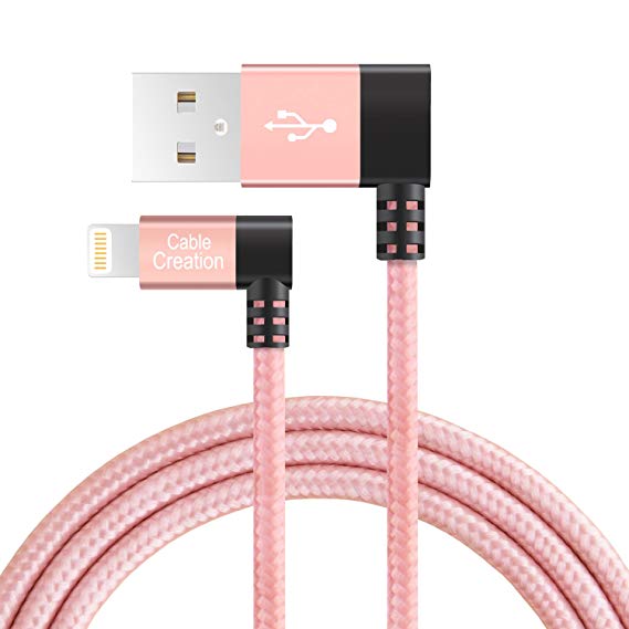 CableCreation Left Angle Lightning to USB Data Sync Charge Cable, 4 Feet [MFi Certified] Compatible iPhone X, 8, 8 Plus, 7, 7 Plus, 6S, 6S Plus, iPad, Roes Gold / 1.2 M