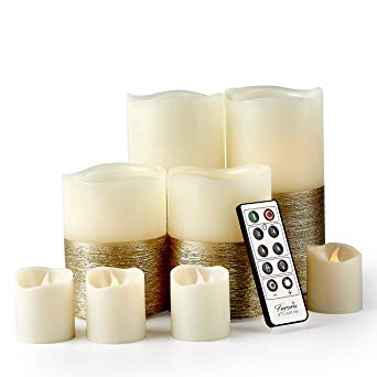Furora LIGHTING LED Flameless Candles with Remote Control, Set of 8, Real Wax Battery Operated Pillars and Votives LED Candles with Flickering Flame and Timer Featured - Gold Trim