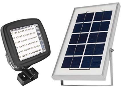 Lithium Battery - MicroSolar 42 LED Outdoor Floodlight --- Automatically Working from Dusk to Dawn at Good Sunshine  with Wall Mounted Brackets and Ground Mounted Stakes  Adjustable Light Fixture from Left to Right Up and Down