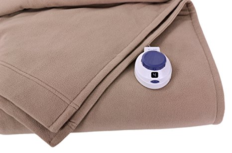 Soft Heat Luxury Micro-Fleece Low-Voltage Electric Heated Twin Size Blanket, Beige