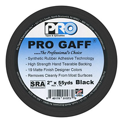 ProTapes 2" Width Pro Gaff Premium Matte Cloth Gaffer's Tape with Rubber Adhesive, 11 Mil Thick, 55 Yd Length, Black (Pack of 1)