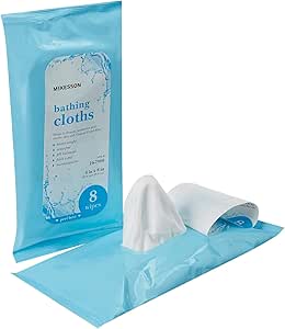 McKesson No Rinse Bathing Cloths, Singe Use Shower Wipes, Fresh Scent, pH Balanced, Purified Water, Aloe, 8 Wipes, 1 Pack