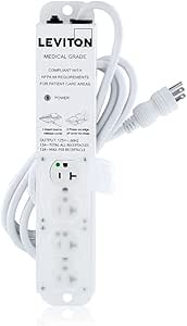 Leviton 5304M-2N7 4-Outlets 7-Feet Cord Length Medical Grade Surge Protective Power Strip, 20-Amp, 125-volt, Image