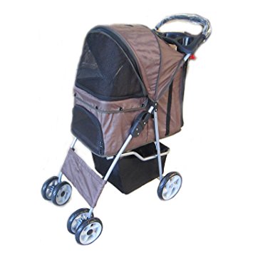 FoxHunter New Brwon Dog Puppy Cat Pet Travel Stroller Pushchair Pram Jogger Buggy With Two Front Swivel Wheels And Rear Brake