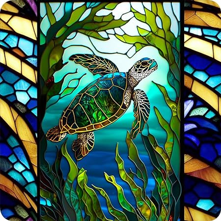 WHITELOTOUS Stained Glass Turtle Diamond Painting, Marine Organism DIY Diamond Art for Adults 5D Rhinestones Painting Kits for Home Wall Decor 30x30cm/12x12in