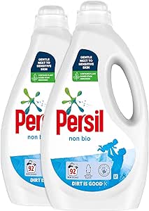 2 Pack of Persil Non Bio Tough On Stains, Gentle Next to Sensitive Skin Laundry Washing Liquid Detergent 100% Recyclable Bottle 92 Wash, 2.484L