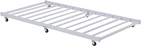 VECELO Twin Trundle Bed Frame Only/Roll Out/Enhanced & Up-Graded Metal Slats Support with Lockable Casters, White