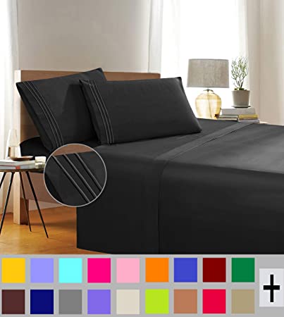 Elegant Comfort 1500 Thread Count Wrinkle & Fade Resistant Egyptian Quality 3-Piece Bed Sheet Set Ultra Soft Luxurious Set Includes Flat Sheet, Fitted Sheet and 1 Pillowcase, Twin/Twin XL, Blackout