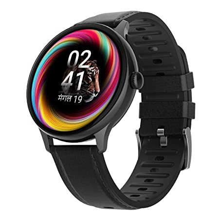 Crossbeats PRIZM Super Retina AMOLED Smart Watch with Personalized Always on Display, AOD Screen, Fast Charging, Hindi Language, Health Vitals with Temperature Sensor, Leather Strap-Black