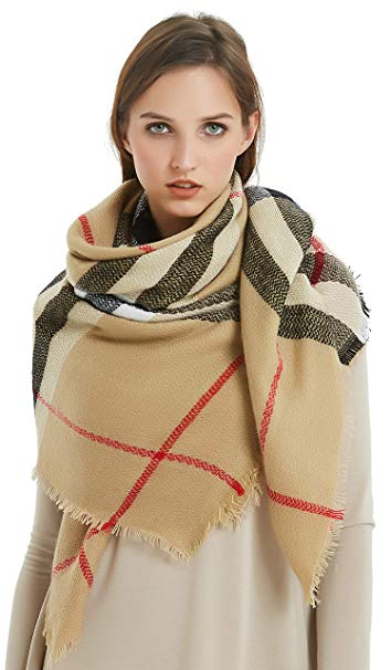 VIVIAN & VINCENT Women's Plaid Blanket Winter Scarf Warm Cozy Tartan Wrap Oversized Shawl Cape