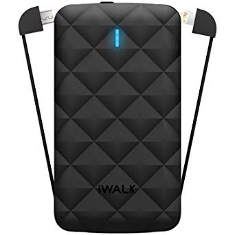 iWALK Duo Universal 3000mAh Rechargeable Backup Battery with LED Display & Built-in MFI/Micro-USB Flexible Cables (Black)