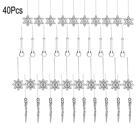 Christmas Icicle Ornaments Set - 40 Pcs Clear Acrylic Icicles Snowflake Shatterproof for Christmas Tree Party Outdoor Decorations,20 Pcs Hanging Icicles,20 Pcs Snowflake,4 Different Kinds (40PCS)