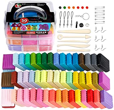 50 Colors Polymer Clay Starter Kit, 0.88oz/Block Oven Bake Modeling Clay, Moderate Hardness, CiaraQ CPSC Conformed Non-Toxic Molding DIY Clay Air Dry Assorted Colorful Clay with Sculpting Tools for Kids, Artists