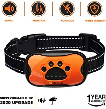 MONTAUR Dog Bark Collar - no Shock Vibration and Sound Humane Training Device for Small Medium Large Dogs - 7 Levels Sensitivity Adjustment - Best no Bark Control Collar