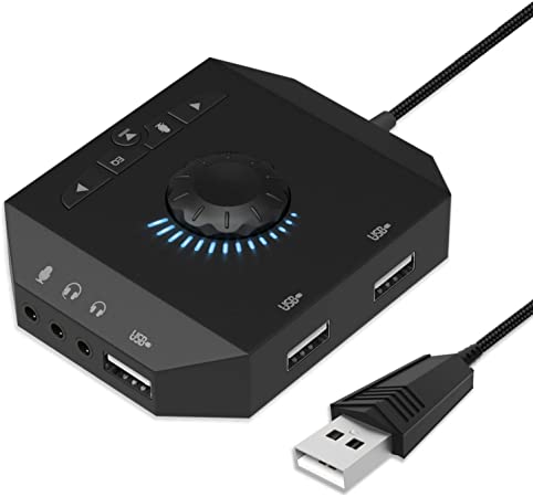 USB Hub with Audio Adapter - Tendak External Sound Card with 3.5mm Headphone Microphone Jack and Volume Control 3 Port USB Hub for Mac Laptop PC HDD Disk PS4
