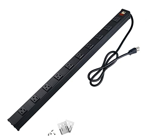 10 Outlet Plugs Heavy Duty Metal Power Strip, Aluminum Workshop Socket with 4FT Long Cord and Power Switch. 15A, 125V, 1875W