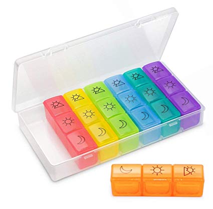 7 Day Pill Organizer (3 Times a Day), Large Pill Case (Morning Noon Evening), Daily Pill Box for Vitamin/Fish Oil/Supplements Vitamin Fish Oil Compartments Container - Rainbow