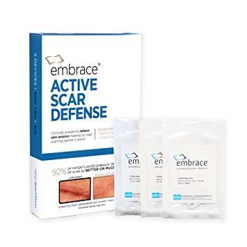 Embrace® Active Scar Defense Scar Treatment | Best Therapy for Small Scars, Revisions & Lacerations Up to 1.6” | Tension Relieving Silicone Dressing | Most Effective Way to Treat New Scars