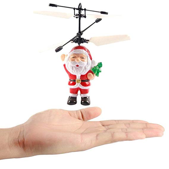 Jujunx Electric Infrared Sensor Flying Ball Christmas Santa Claus Helicopter LED Light Toy (Red)