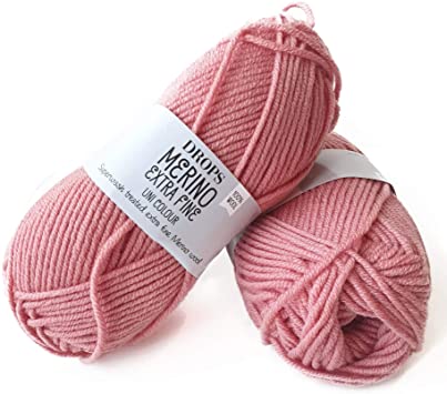 Superwash 100% Merino Wool Yarn for Knitting and Crocheting, 3 or Light, DK, Leight Worsted Weight, Drops Merino Extra Fine, 1.8 oz 115 Yards per Ball (33 Rose)