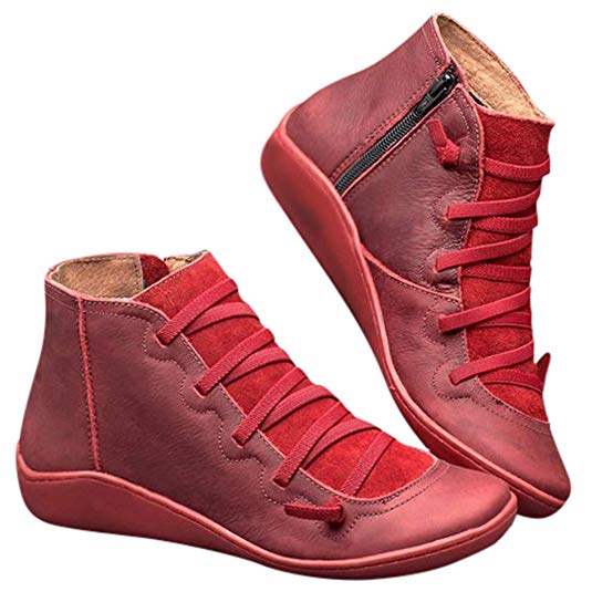2019 New Arch Support Boots- Women's Leather Comfortable Damping Shoes Fashion Side Zipper Platform Wedge Booties Casual Shoes Women's Boots