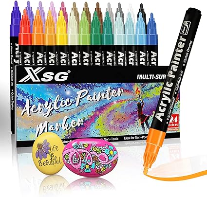 Acrylic Paint Pens Paint Markers For Stone Painting，24 Premium Graffiti Markers For Kids Adults，acrylic Paint Markers For Rock,Mug,Ceramic,Glass, Wood,Canvas,metal,Diy Crafts Making Art Supplies