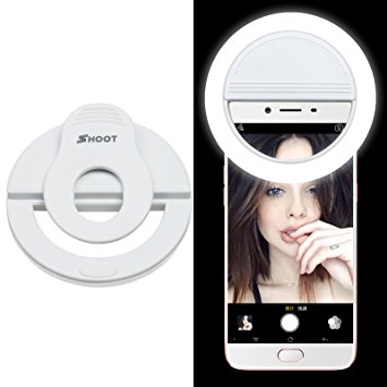 SHOOT Rechargeable Selfie Portable LED Ring Fill Light Camera for iPhone,Samsung,HTC and all Smart Photos.(White)