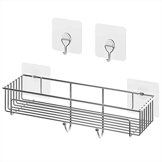 Lifewit Bathroom Shelves Organizer Storage Kitchen Rack with No Drilling Traceless Transparent Adhesive Shower Caddy, 3 Packs, 9.8"×4.5"×4.3" (Silver-1 Pack (Each 13.8"×4.6"×4.3"))