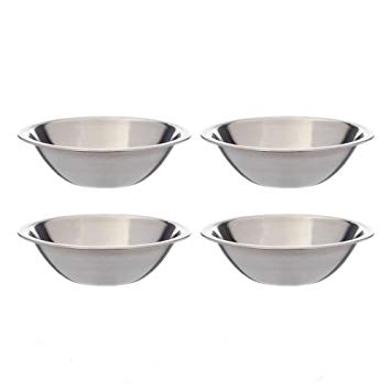 SET OF 4 - 6 1/2 Inch Wide Stainless Steel Flat Rim Flat Base Mixing Bowl