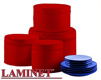 LAMINET 4 Piece Quilted Plate Storage Set - Holds Up to 48 Plates with Padded Inserts - RED