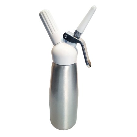 Professional Whipped Cream Dispenser 1 Pint/500ml - Home Kitchen Cream Whipper Uses N2O Cartridges - Includes Decorating Tips for Cakes, Pies and Pastry Sweets - Brushed Aluminum