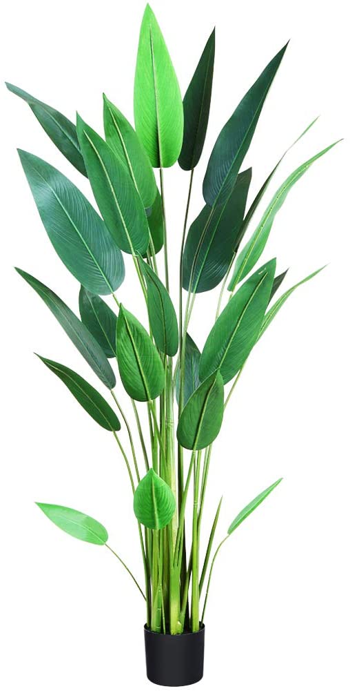 CROSOFMI Artificial Bird of Paradise Plant 5.2Feet,Fake Strelitzia with 25 Leaves Faux Strelitzia Nicolai in Pot for Indoor Outdoor House Home Office Modern Decoration Perfect Housewarming Gift-1Pack