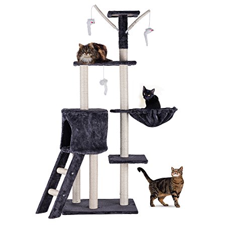 CO-Z 5 Levels Cat Tower Tree House Kitty Scratcher Play House Furniture Stain-Resistant Condo 5 Tiers with Toys (Dark Brown)