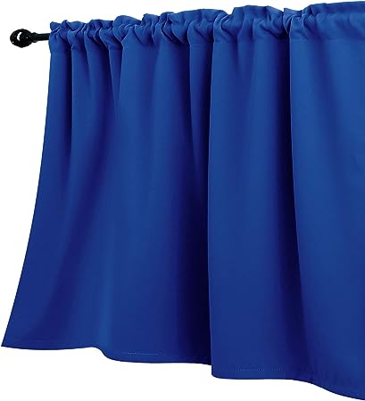 KOUFALL Blue Valances 18 Inch Length Blackout Room Darkening Light Blocking Thermal Insulated Rod Pocket Royal Blue Valances for Windows Bedroom Boys Room Kitchen 52x18 Long Classic Bright Dark Blue