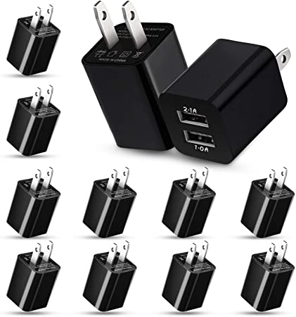 12 Pieces Dual Port USB Wall Charger USB Charger Adapter Quick Charger Cube 2.1A USB Charger Wall Plug Charging Block Replacement for Most Smartphones and Tablets (Black)