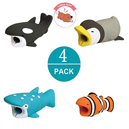 Cable Buddies,Cable Bite Compatible with iPhone,Zhaoyun Cute Cellphone Cable Protector Charger Saver(4 Pack)-Ocean Series
