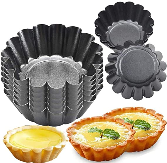 BESTZY Egg Tart Molds,Muffin Cake Mold, 8 PCS Cupcake Cake Muffin Mold Tin Pan Baking Tool, Carbon Steel,Cheese Cakes, Desserts, Quiche pan and More (2.55x1.77x1.26in)