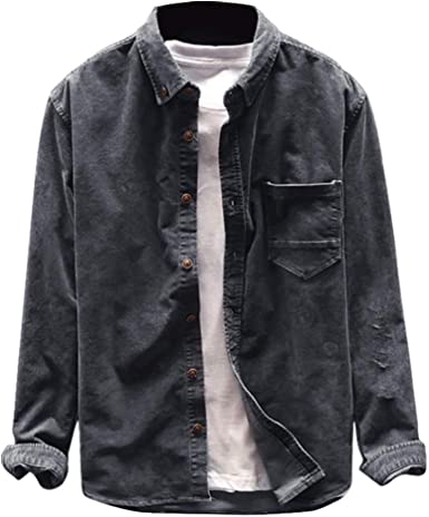 WOCACHI Men's Corduroy Shirts, Fall Fashion Button Down Turn-Down Collar Tops Long Sleeve Casual Shirt with Pocket