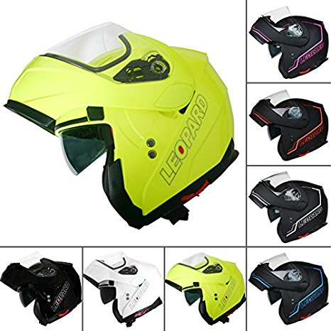 Leopard LEO-838 DOUBLE Sun Visor Flip up front Helmet (Black XS) Crash Motorbike Helmet DVS Motorcycle Helmet