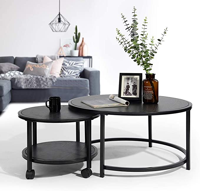 HOMEMAKE 2Pcs/Set Round Modern Furniture Decor Side Coffee Table for Living Room, Balcony and Office