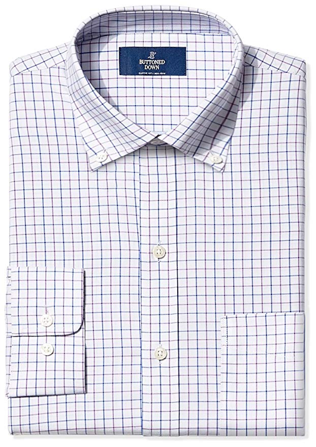 Amazon Brand - BUTTONED DOWN Men's Classic Fit Check Dress Shirt, Supima Cotton Non-Iron