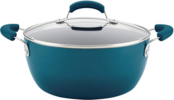 Rachael Ray 17661 Brights Nonstick Dish/Casserole Pan with Lid, 5.5 Quart, Marine Blue Gradient