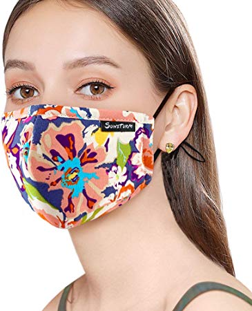 Sunsturm Dust Mask Reusable Cotton Face Mask with Activated Carbon Filter for Germ Flu Pollen Allergy Smoke Outdoor Washable Mouth Mask (Color 6)