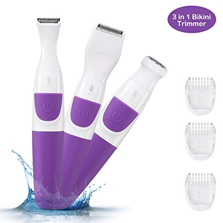Bikini Trimmer for Women 3 in 1 Women Shaver Waterproof Electric Facial Hair Remover/Women Trimmer/Lady Shaver/Razors for Body, Face, Bikini Line Wet/Dry Use&Smooth Glide Technology
