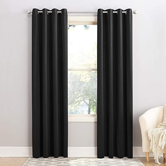 Sun Zero Barrow Energy Efficient Grommet Curtain Panel, 54" x 63", Black